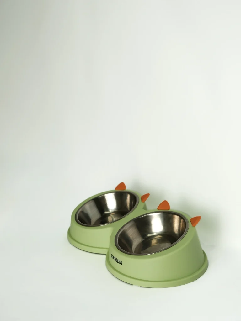 Side profile of the Furtopia Cat Ear Double Pet Bowl set against a clean background, showcasing the stylish stand.