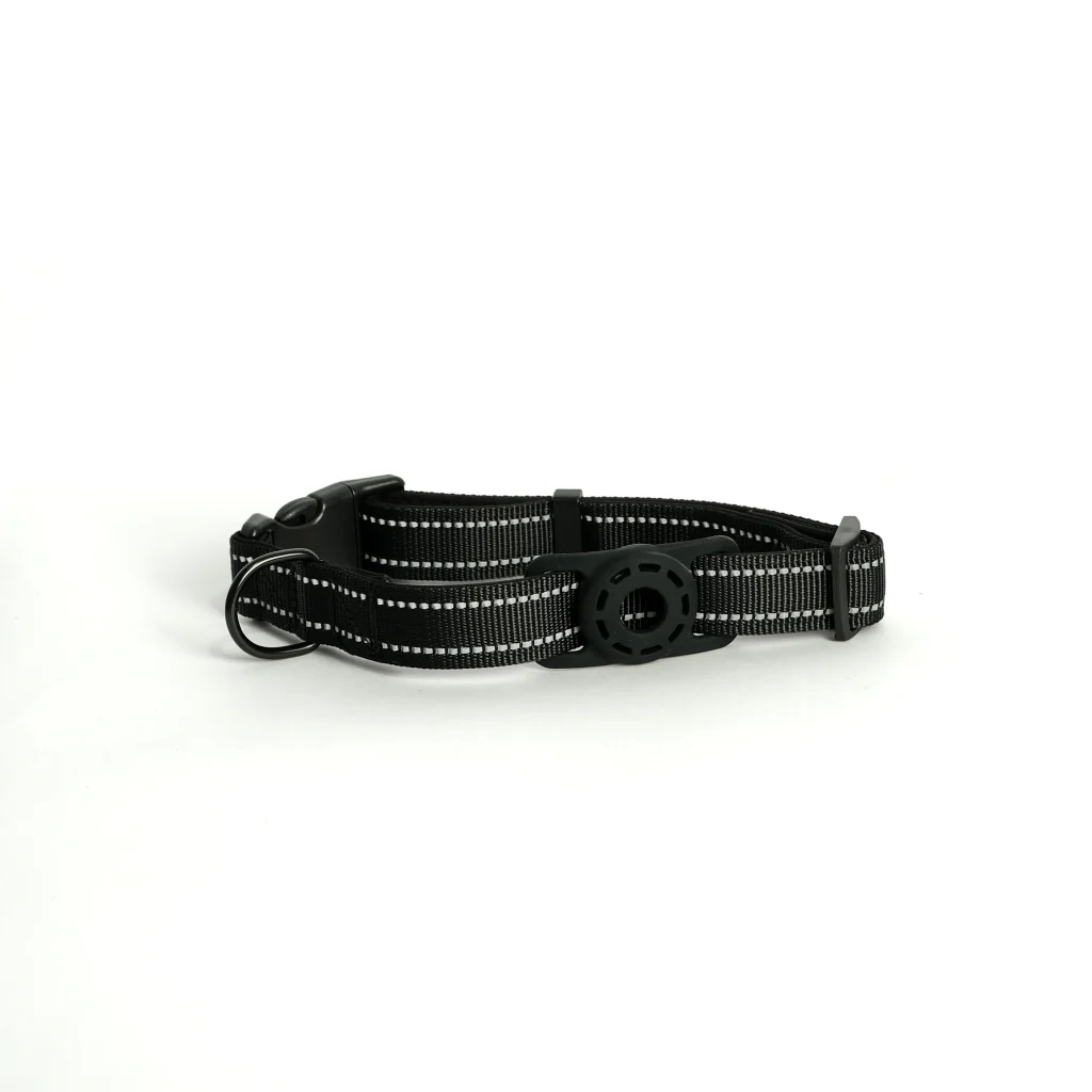 Furtopia Apple AirTag Dog Collar shown at an angle to display the comfortable inner lining and adjustable strap.