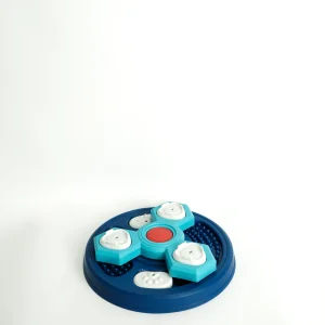 Interactive Dog Feeder Toy Circle Base on a white background showing the treat-dispensing hole and durable design.